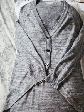 One Grey Day Gray/Blue V-Neck Button Cardigan Sweater - Women